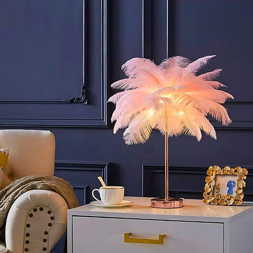 Feathered Serenity Table Lamp with Stylish Metal Stand - Image 2