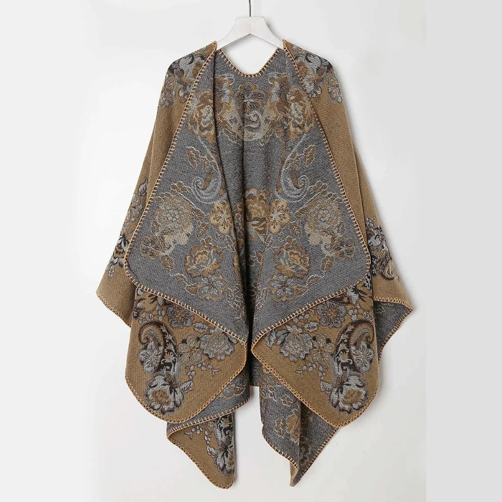 Women's Poncho Acrylic Jacquard Fringe - Image 2