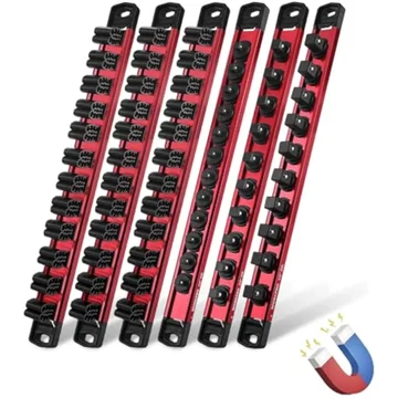 WORKPRO 6-Piece Magnetic Socket Organizer and Magnetic Screwdriver Organizer Set, 3-Piece 1/4", 3/8" & 1/2" Drive Metric & SAE Socket Rail, 3-Piece Screwdriver and Wrench Holder(Sockets not Included)