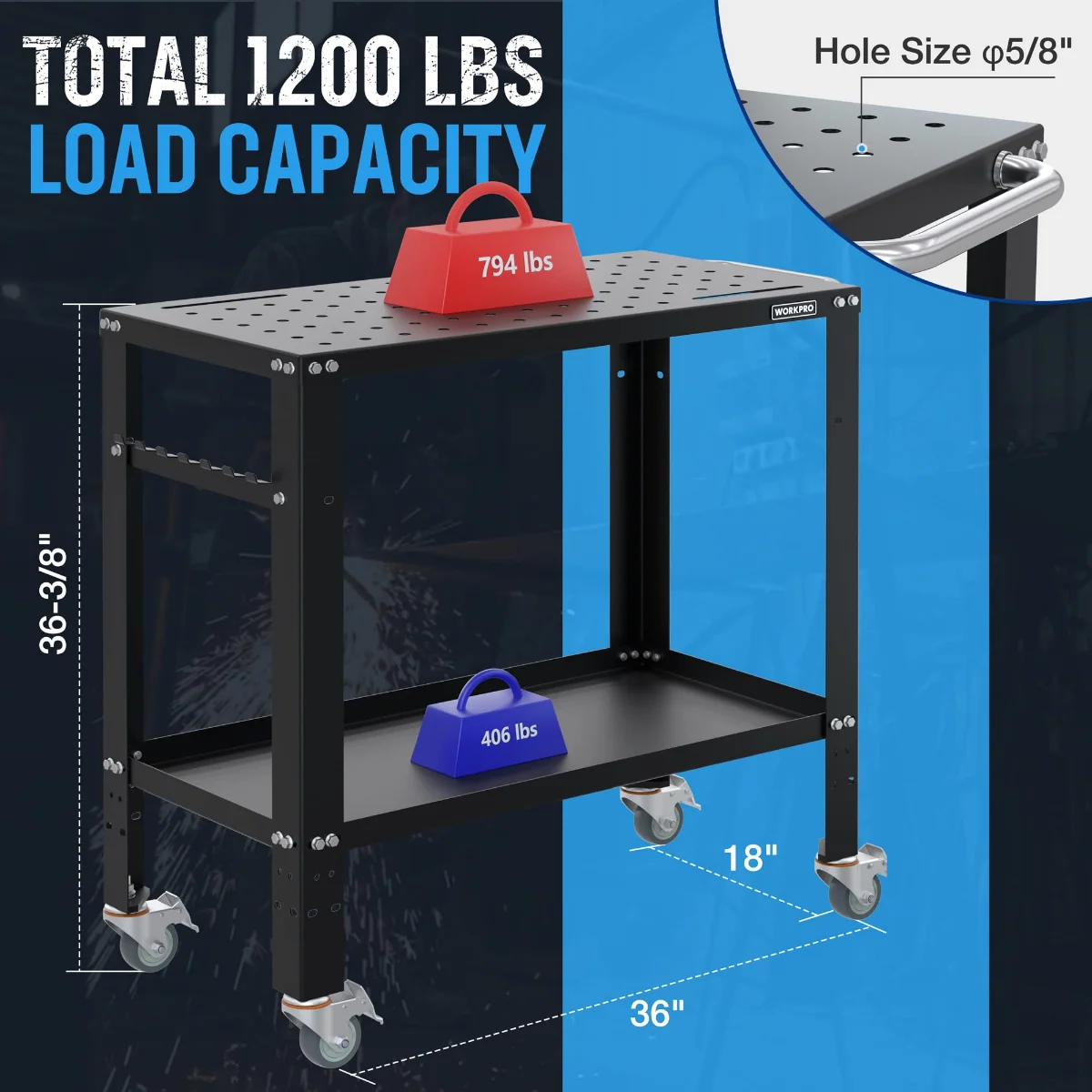 WORKPRO 36”×18” Portable Welding Table, 1200 lbs Load Capacity, Nitriding Tabletop - Image 3