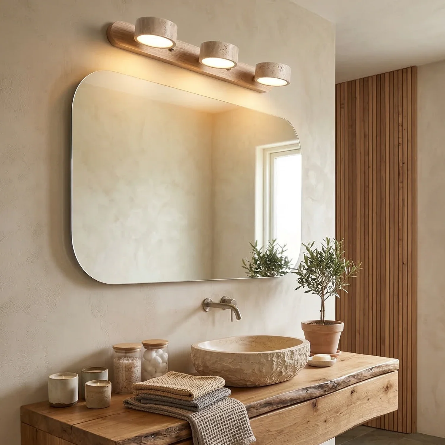 Elegant Adjustable LED Wall Light with Natural Stone Shades - Image 4