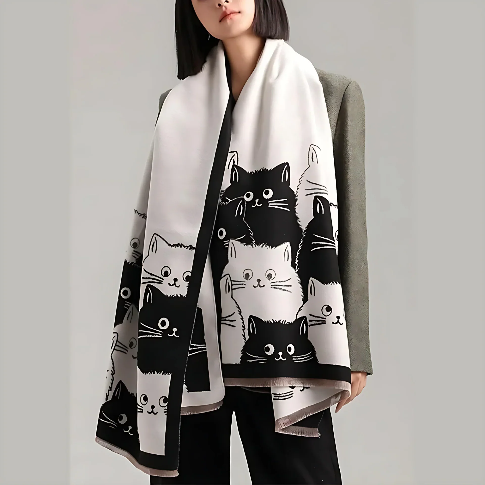 Shawl & Scarf Microfiber Blend Cat Jacquard