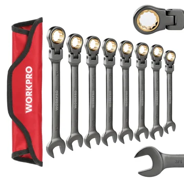 WORKPRO 8 Pcs Flex-Head Ratcheting Combination Wrench Set with Organizer Bag, SAE