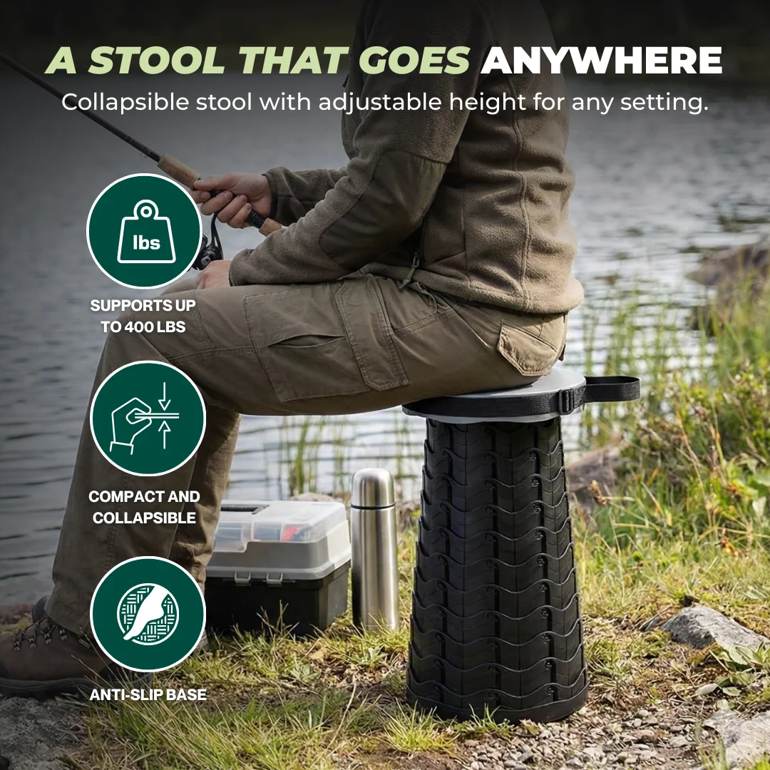 Collapsible Folding Stool with Adjustable Height for Multiple Setups