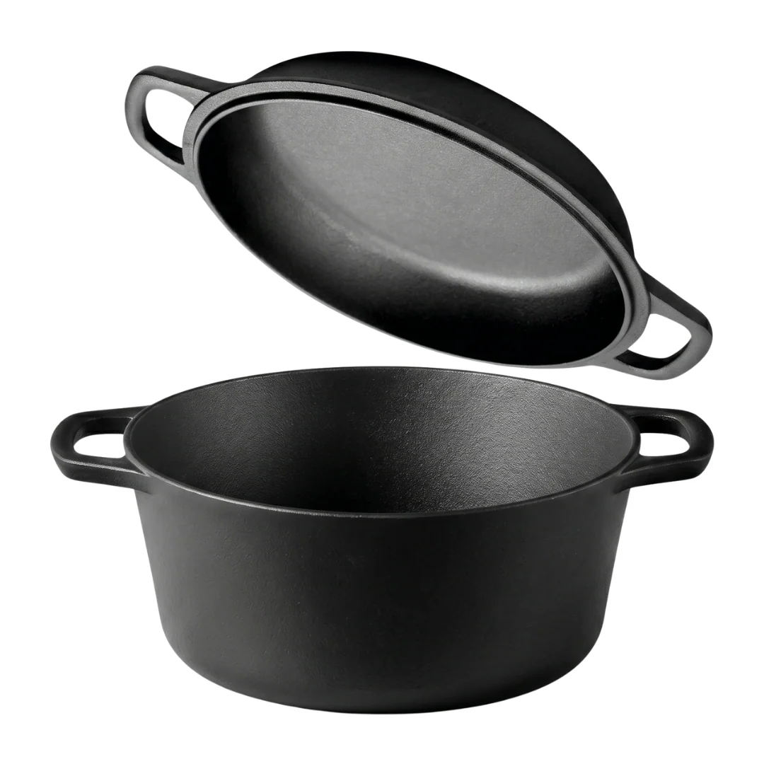 Cast Iron Dutch Oven Set with Skillet Lid – Pre-Seasoned 2-in-1 - Image 3