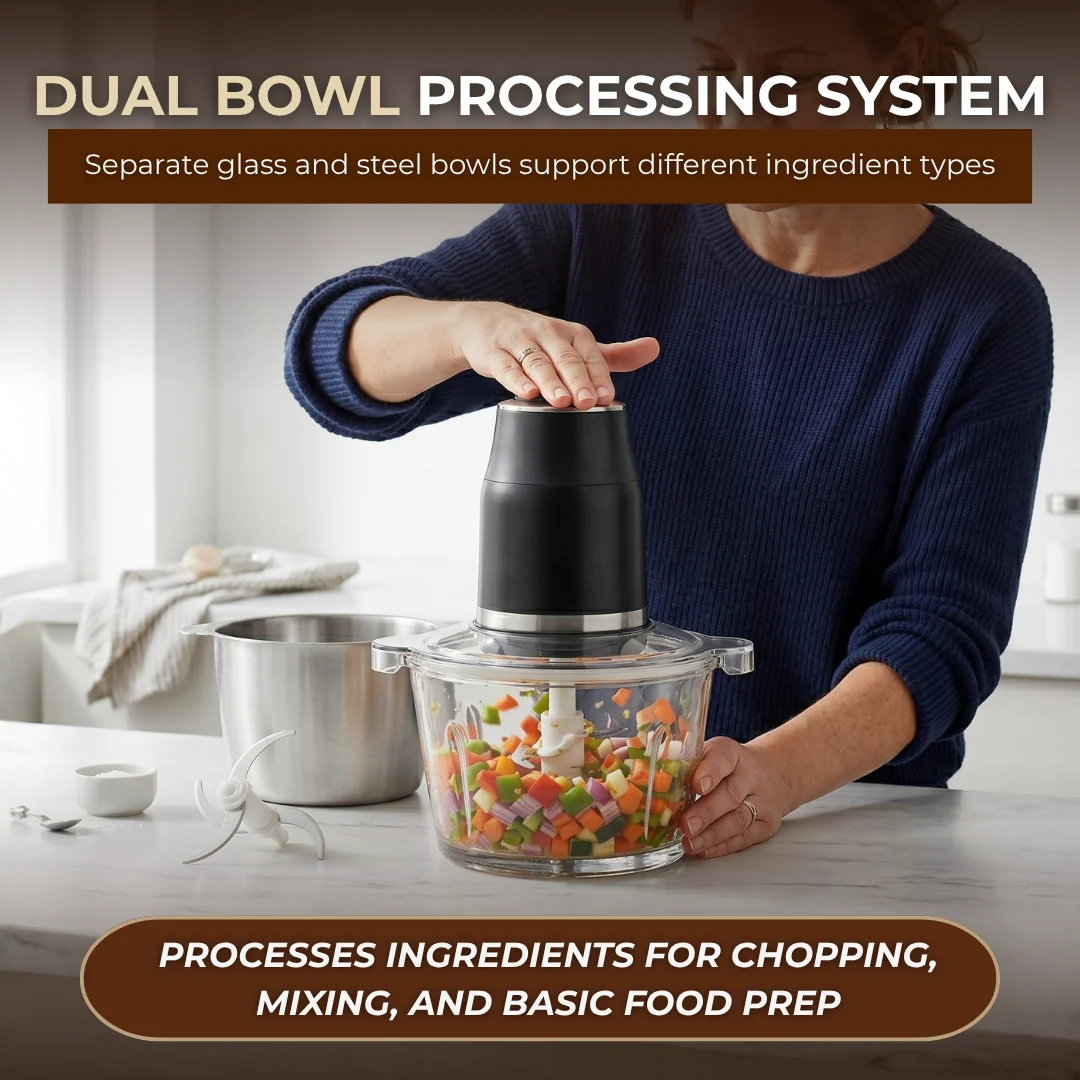450W Electric Food Processor with 2 Bowls and Dual Speed Control