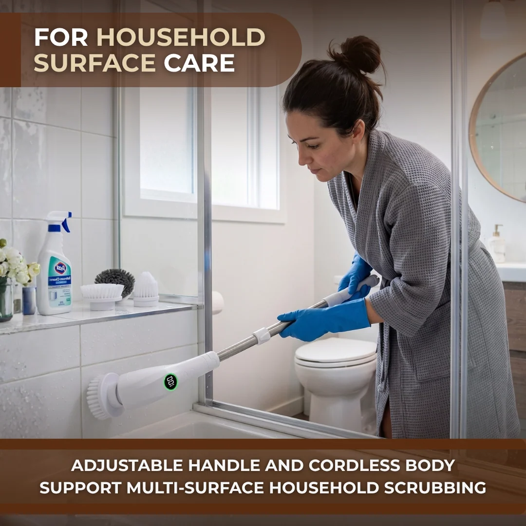 Cordless Spin Scrubber with 8 Brush Heads and Adjustable Handle