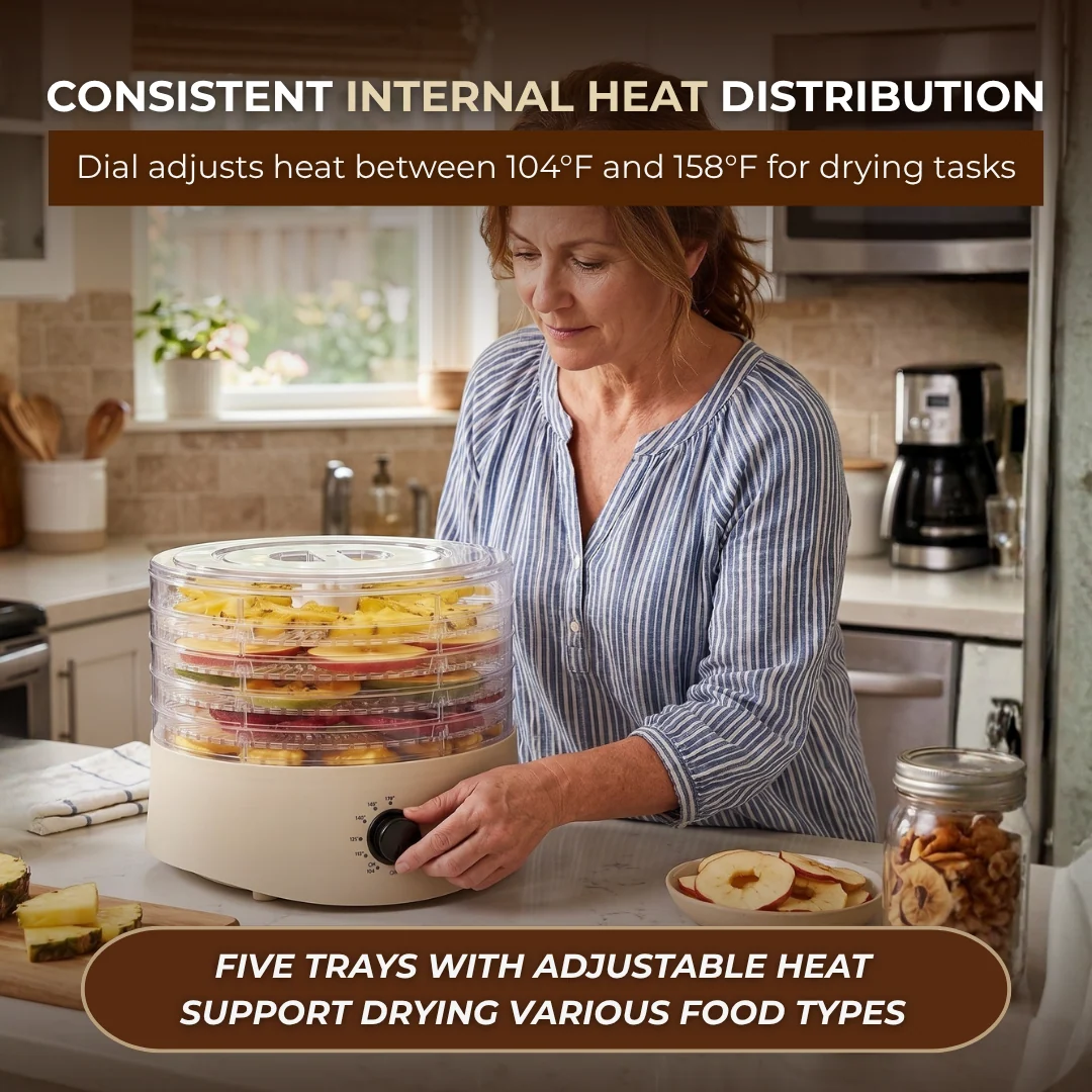 Compact Food Dehydrator Dryer 280W with Five Stackable Trays