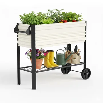WORKPRO 37in Outdoor Galvanized Raised Garden Bed with Legs and Wheels, White