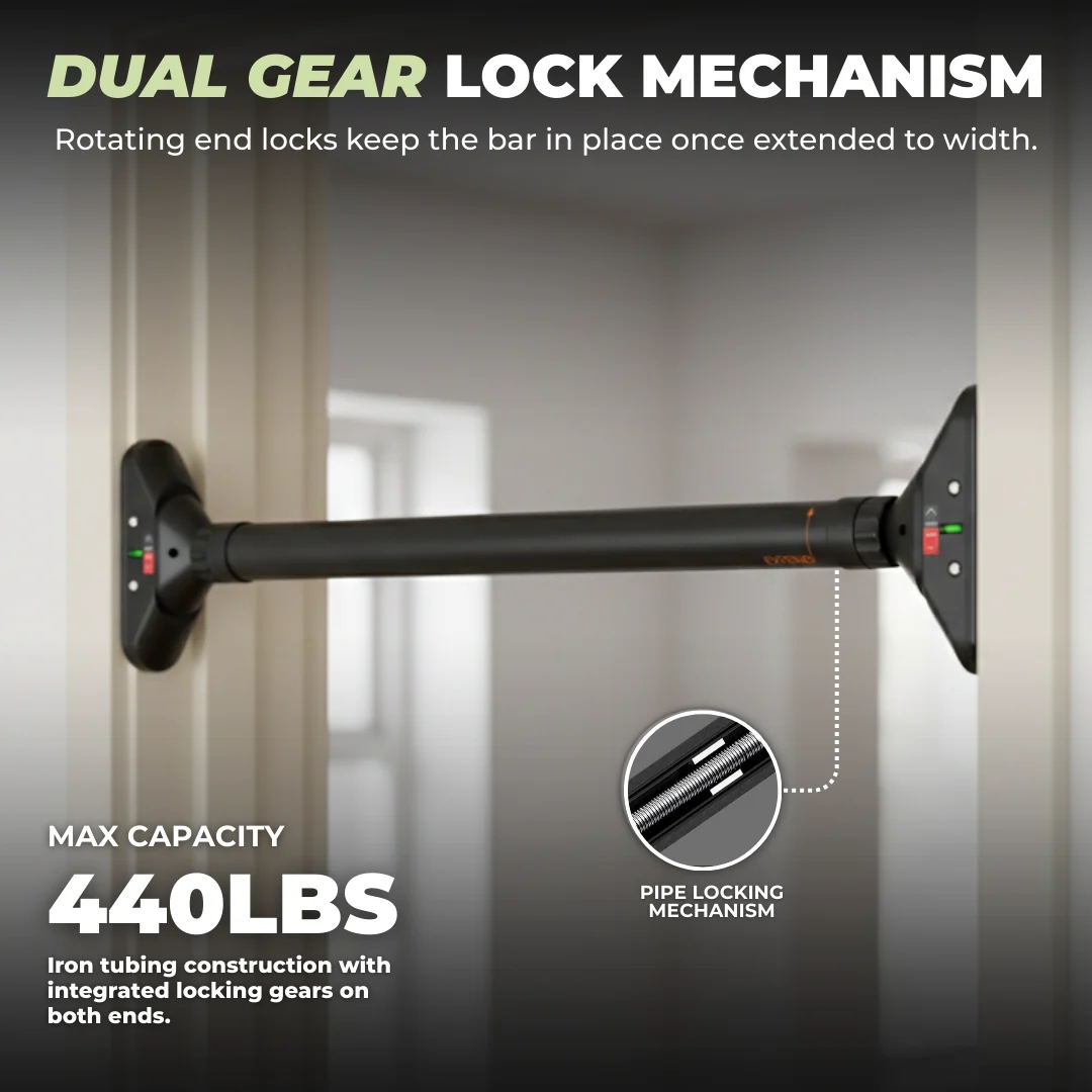 Adjustable Doorway Pull Up Bar 29.5–37in, No-Screw Locking Bar