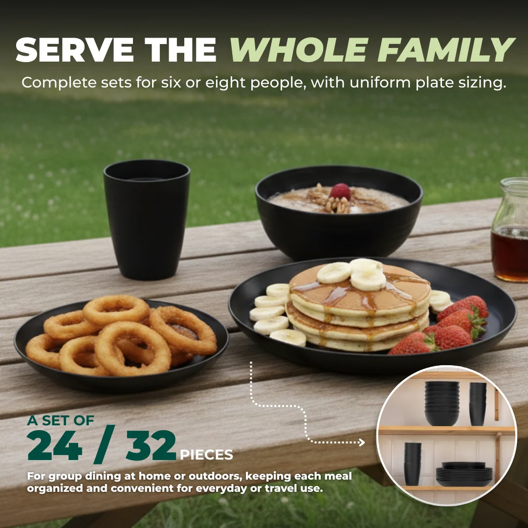 Reusable Plastic Plates and Bowls Set for Camping and Home Use