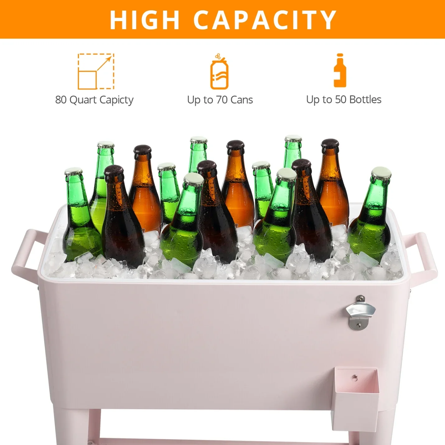 80Qt All-In-One Cooler Cart With Bottle Opener, Lower Storage Shelf and Cap Catcher, Outdoor Party Rolling Cooler With Lockable Wheels For Pool Side, Patio, Balcony, Mint(33.07 x 15.16 x 35.83)" - Image 48