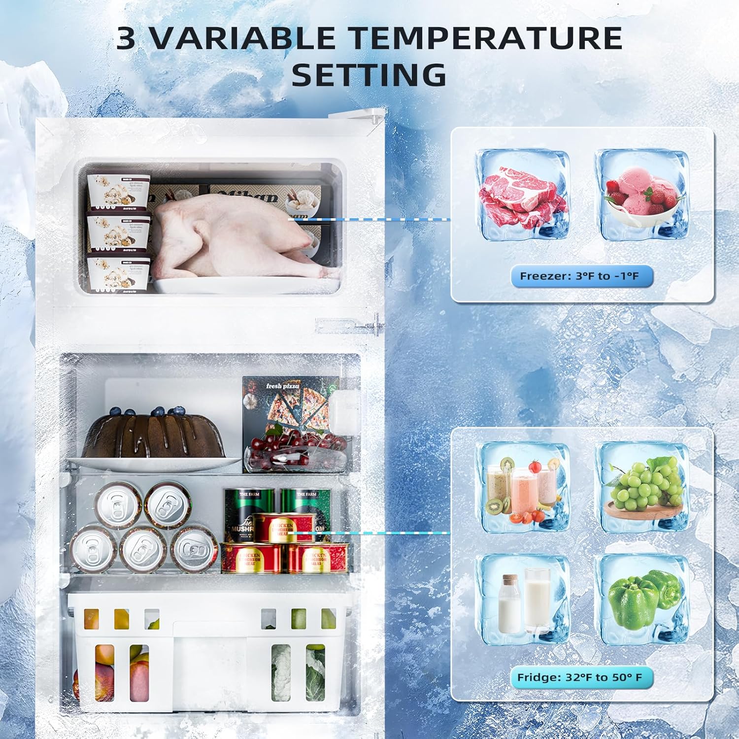 Kismile Mini Fridge 3.1Cu.Ft Compact Refrigerator 2-Doors Freezer - Image 10