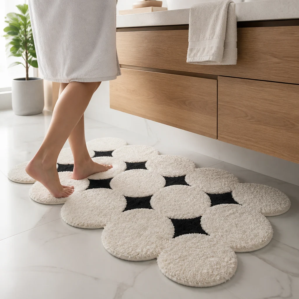 Bathroom Rug Cloud Textured Plush Pile Anti-Slip Backing - Image 2