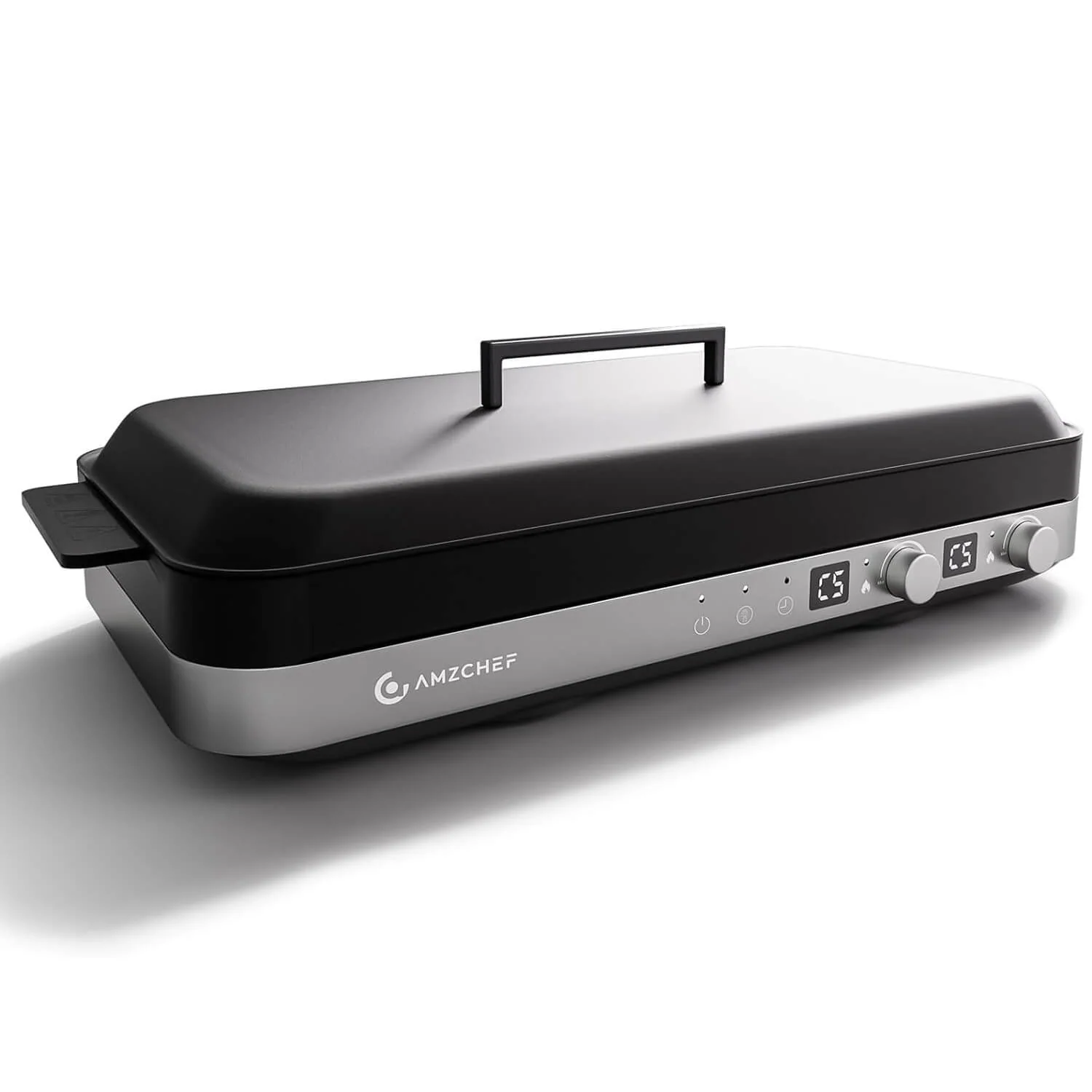 AMZCHEF Double Induction Cooktop with Removable Iron Cast Griddle Pan Grey 1