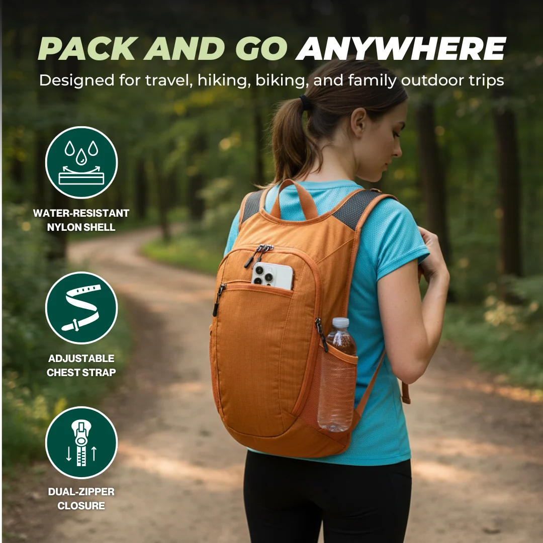 10L Foldable Hiking Backpack with Chest Strap and Strap Pockets