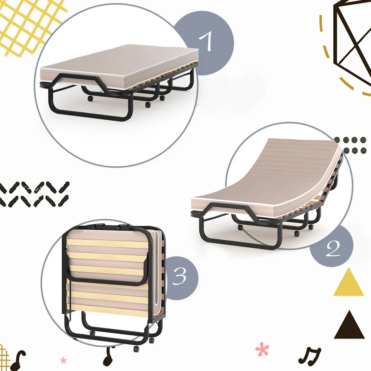 Costway Folding Bed Rollaway Guest Bed w/ Memory Foam Sturdy Metal Frame & Foam Mattress, Made in Italy (Product Dimensions: 79L x 31.5W x 16 H inch) - Image 4