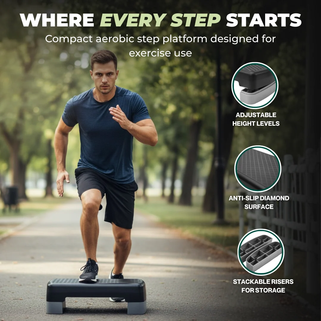 Adjustable Aerobic Step Platform with 2 Risers for Home Workouts