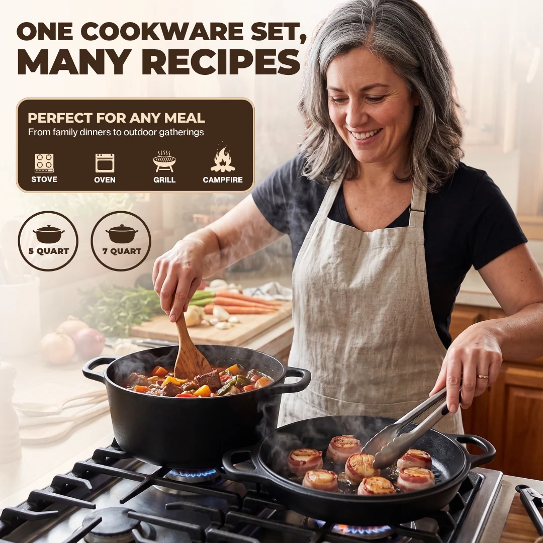 2-in-1 Pre-Seasoned Cast Iron Dutch Oven with Skillet Lid Combo