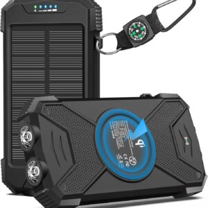 Portable 10000mAh Solar Power Bank with 20W Wireless Charging