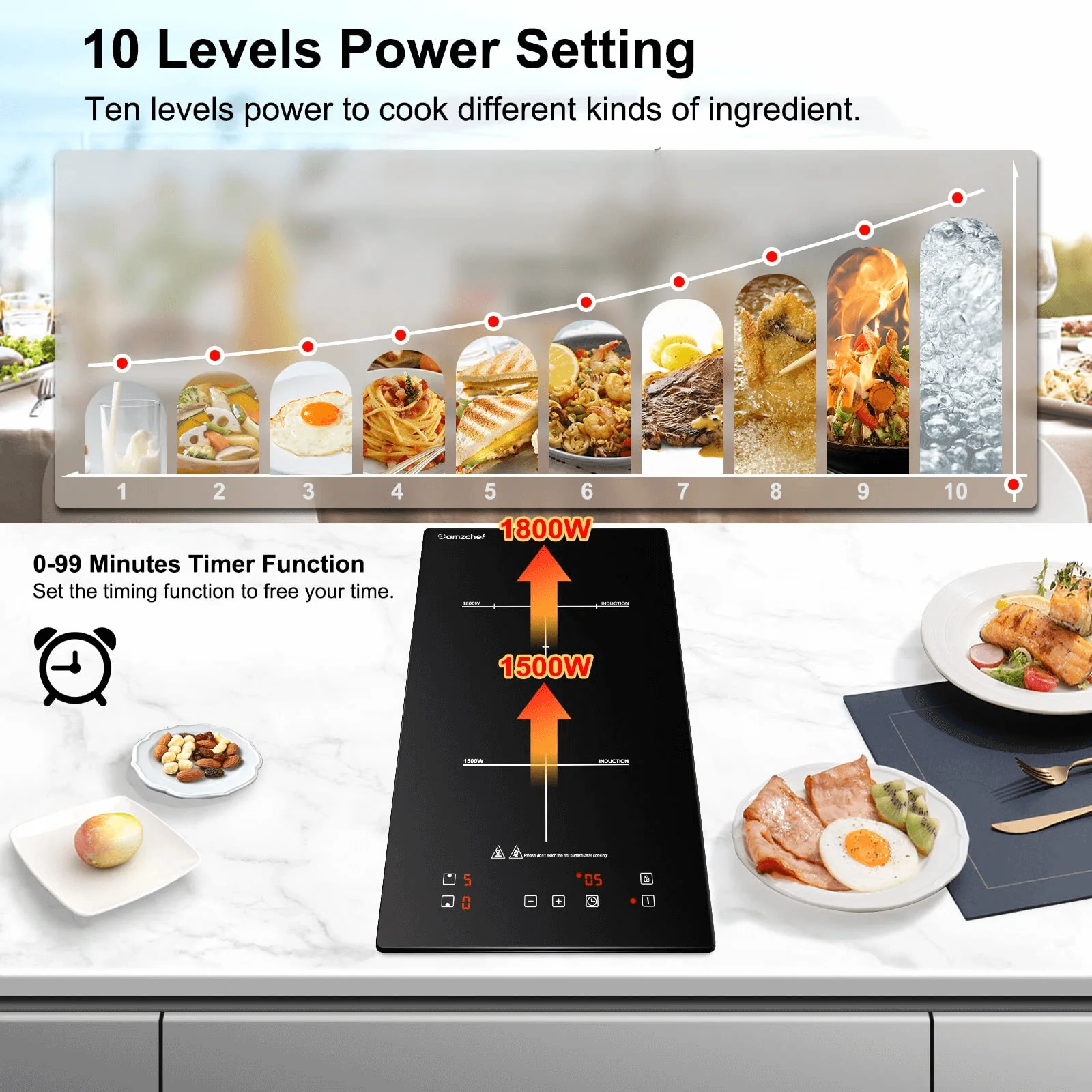 AMZCHEF Electric Induction Cooktop 12" Built-in 10 Power Levels - Image 4