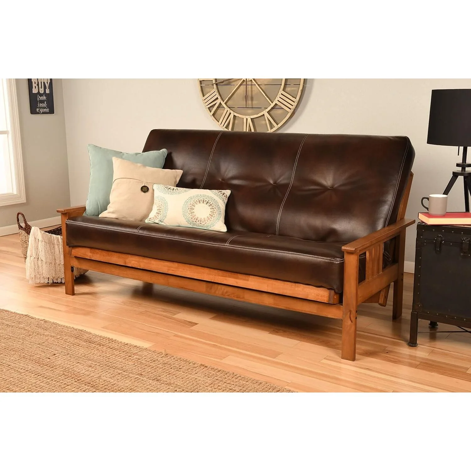 Homestock African Artifacts Full Size Futon Frame Set with Mattress, Easily Converts to Bed, Versatile Design Futon Frame for All Spaces, 33"H x 79"L x 37"D-Color:Linen Charcoal,Size:Barbados - Image 74