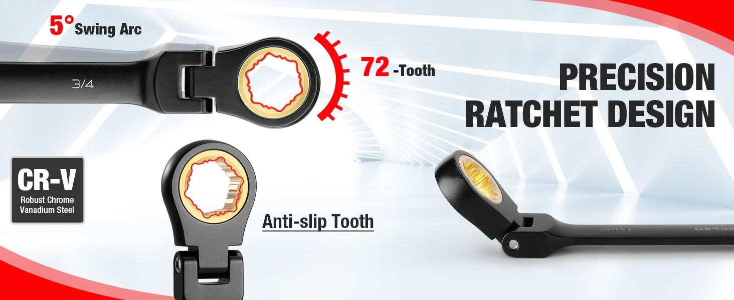 Ratchet wrench with precision 72-tooth mechanism, innovation and quality, anti slip teeth and durable steel build