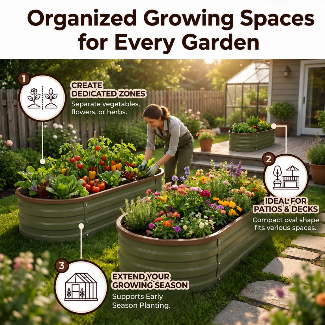 2-Pack Galvanized Raised Garden Bed Oval Metal Planter 4 x 2 x 1 ft
