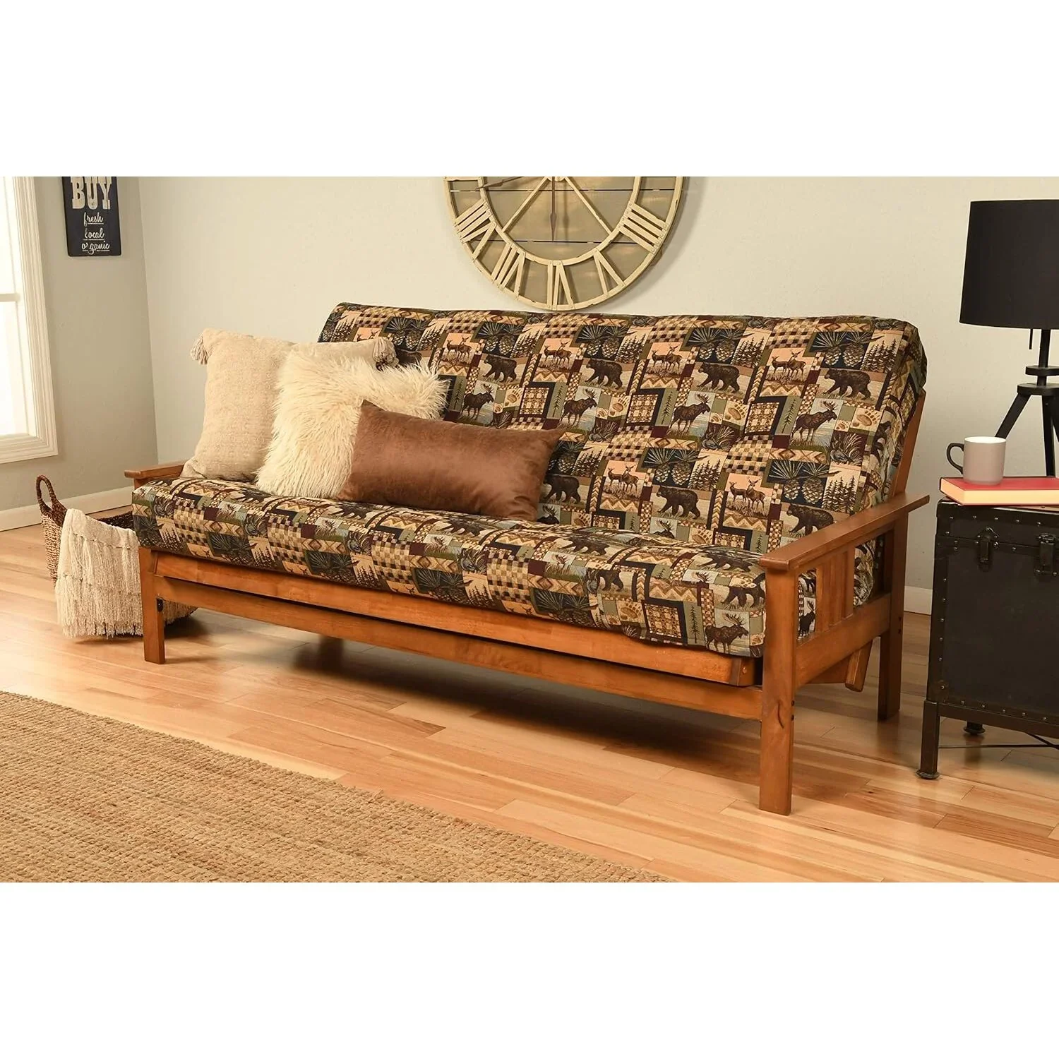 Homestock African Artifacts Full Size Futon Frame Set with Mattress, Easily Converts to Bed, Versatile Design Futon Frame for All Spaces, 33"H x 79"L x 37"D-Color:Linen Charcoal,Size:Barbados - Image 135