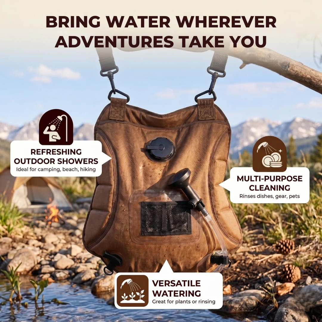 5 Gallon Solar Camping Shower Bag With Hose And Shower Head