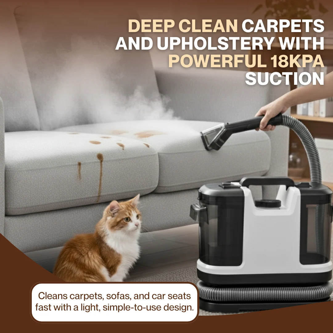 Portable 18Kpa Carpet and Upholstery Cleaner with Dual Tank Design
