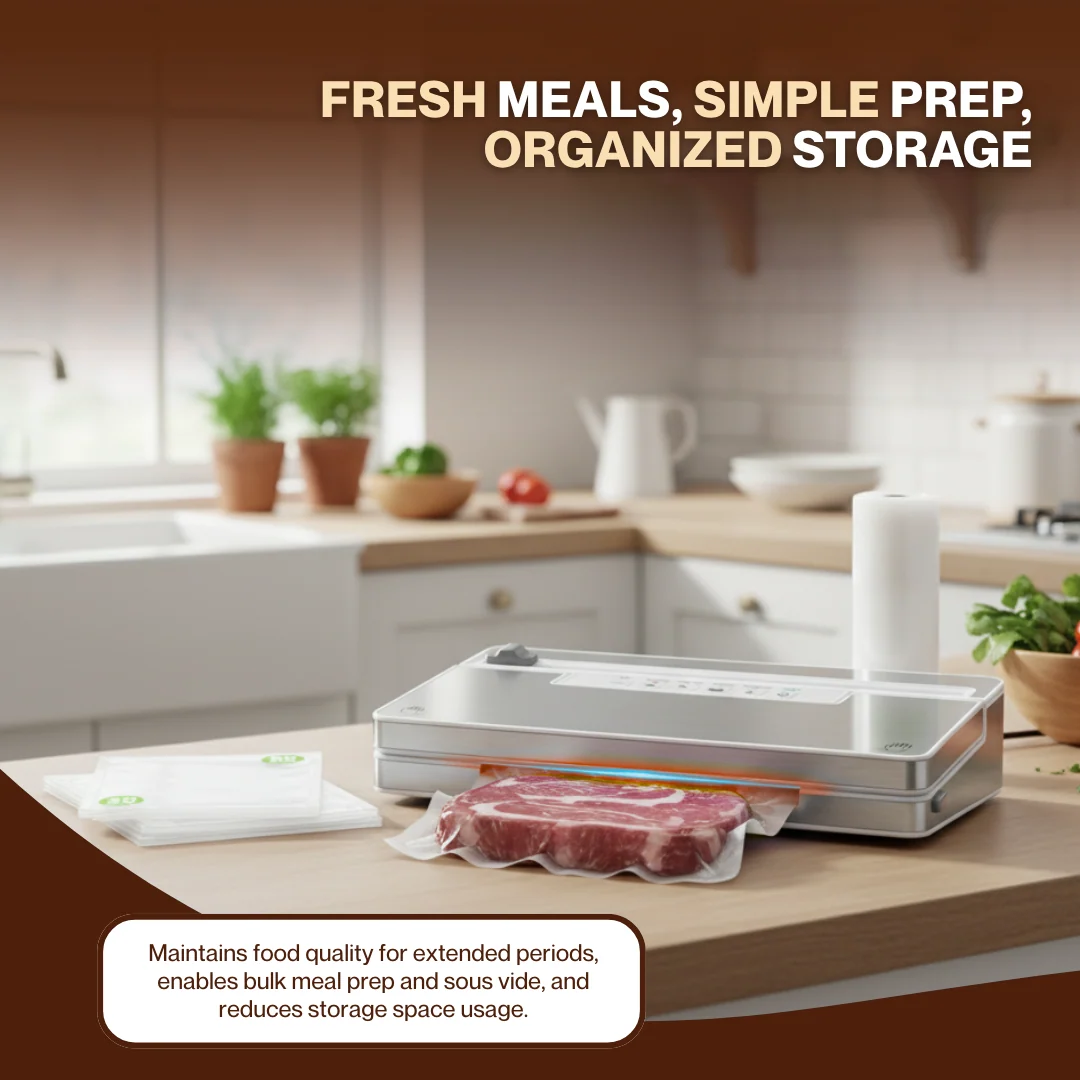 Vacuum Sealer Machine Stainless Steel with Bags, Roll, and Cutter