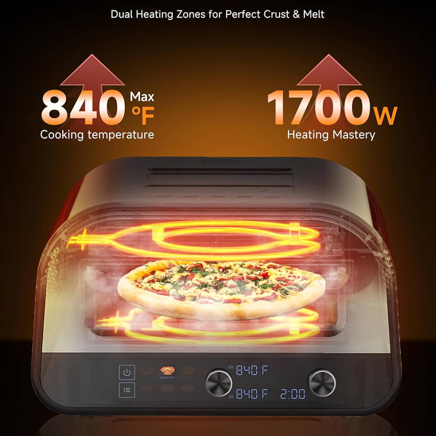 AMZCHEF Pizza Oven Heats up to 840°F Makes 12 Inch Pizzas Stainless Steel 3
