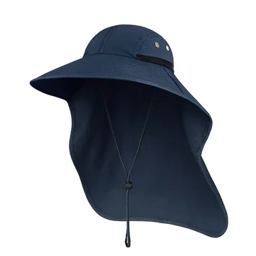 Wide-Brimmed Sun Hat with Neck Protection Flap