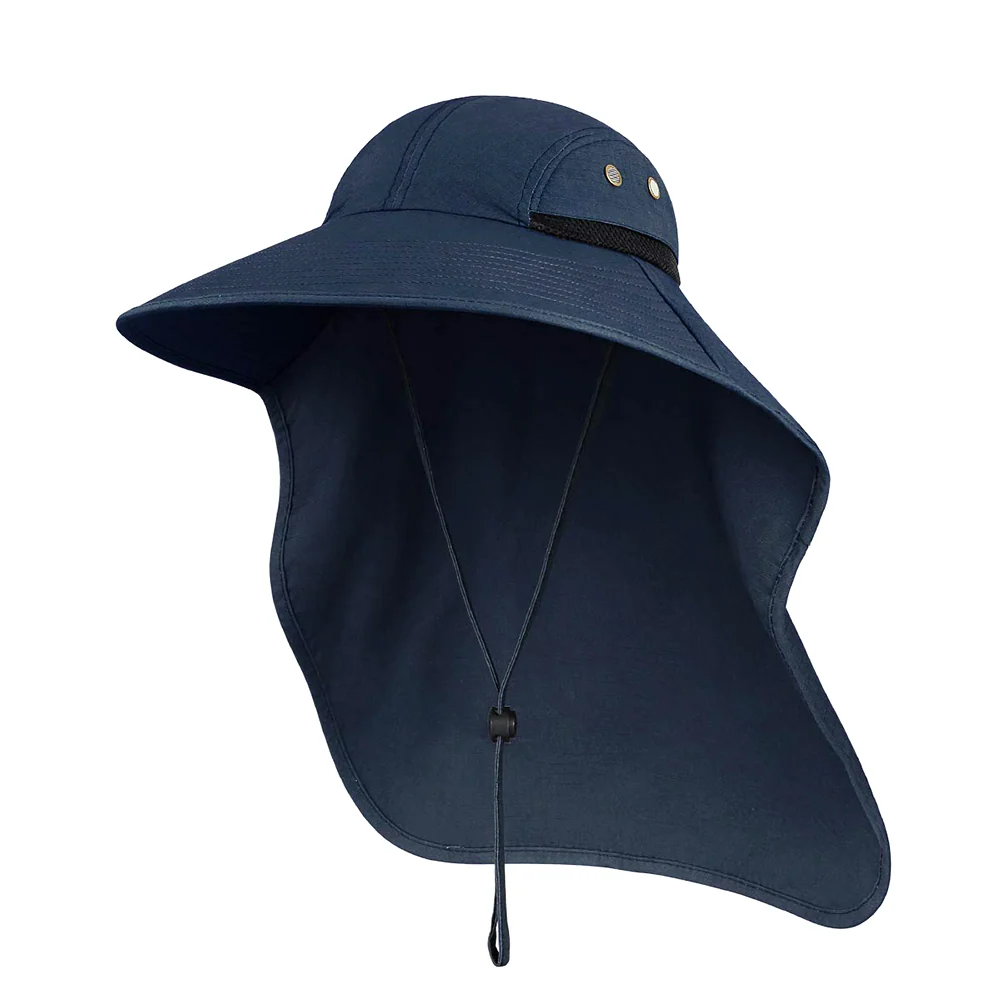 Wide-Brimmed Sun Hat with Neck Protection Flap
