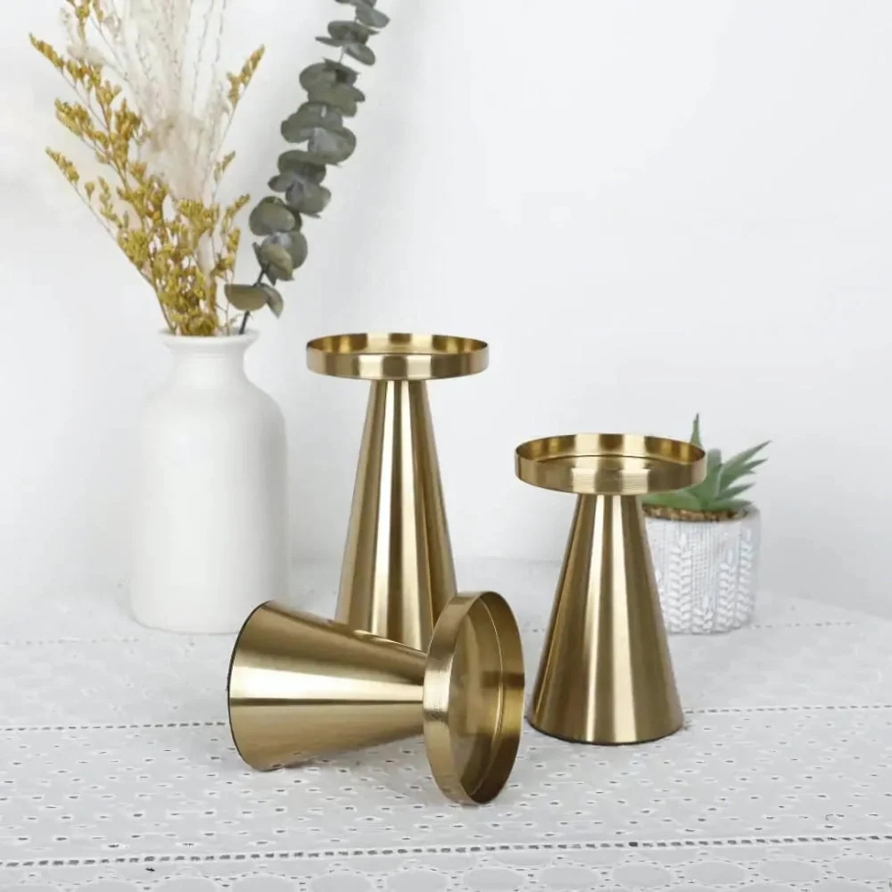 Candle Holders Handcrafted Brushed Brass Set of 3 - Image 8