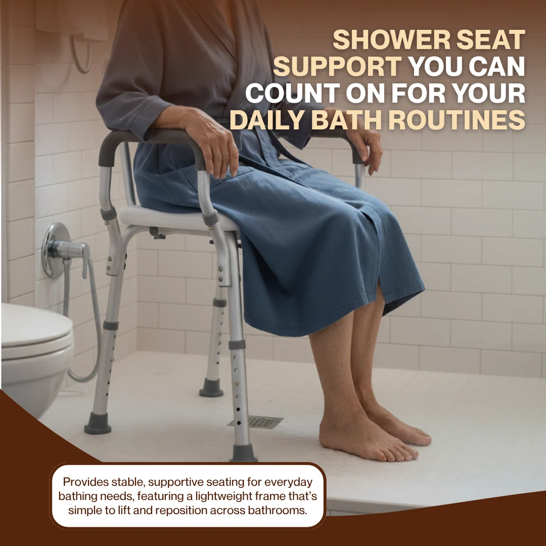 Height Adjustable Shower and Bath Chair with Arms and Optional Back