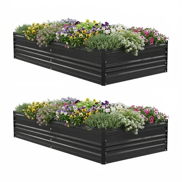 WORKPRO 7.5x4x1ft Outdoor Galvanized Metal Raised Garden Bed, Black, 2PK