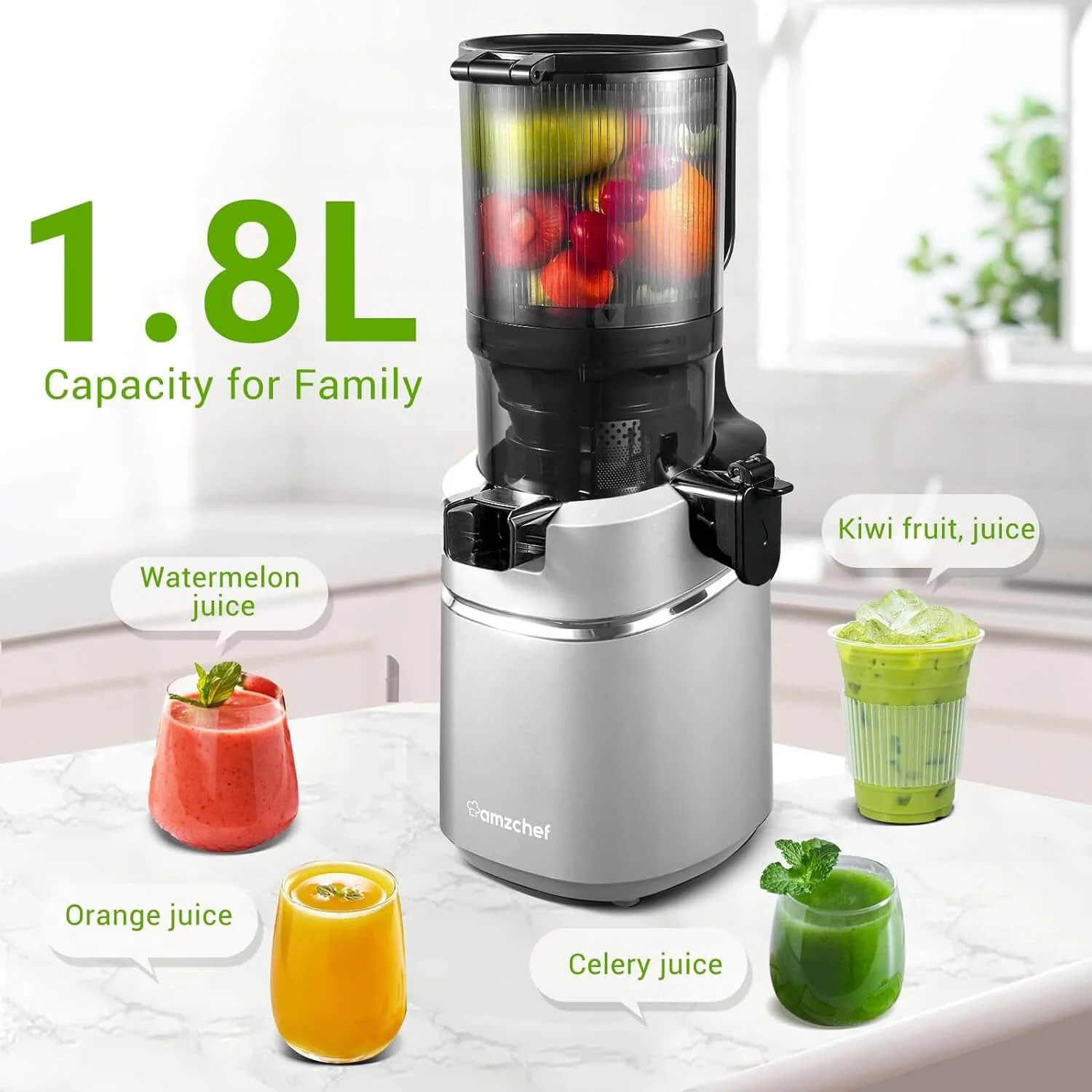 AMZCHEF Masticating Juicer 5.8-Inch Self-Feeding Silver 4
