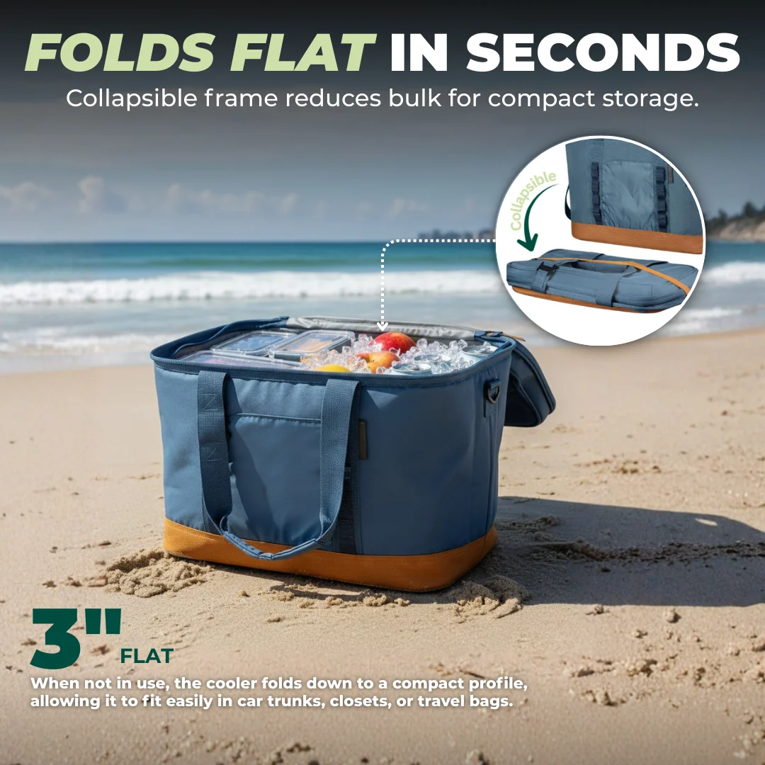 Collapsible Insulated Cooler Bag, Leak-Resistant Folding Cooler Tote