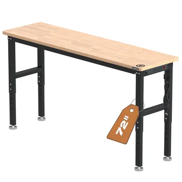 WORKPRO 72"×20" Adjustable Workbench 3000 LBS Load Capacity Hardwood Worktable with Power Outlets