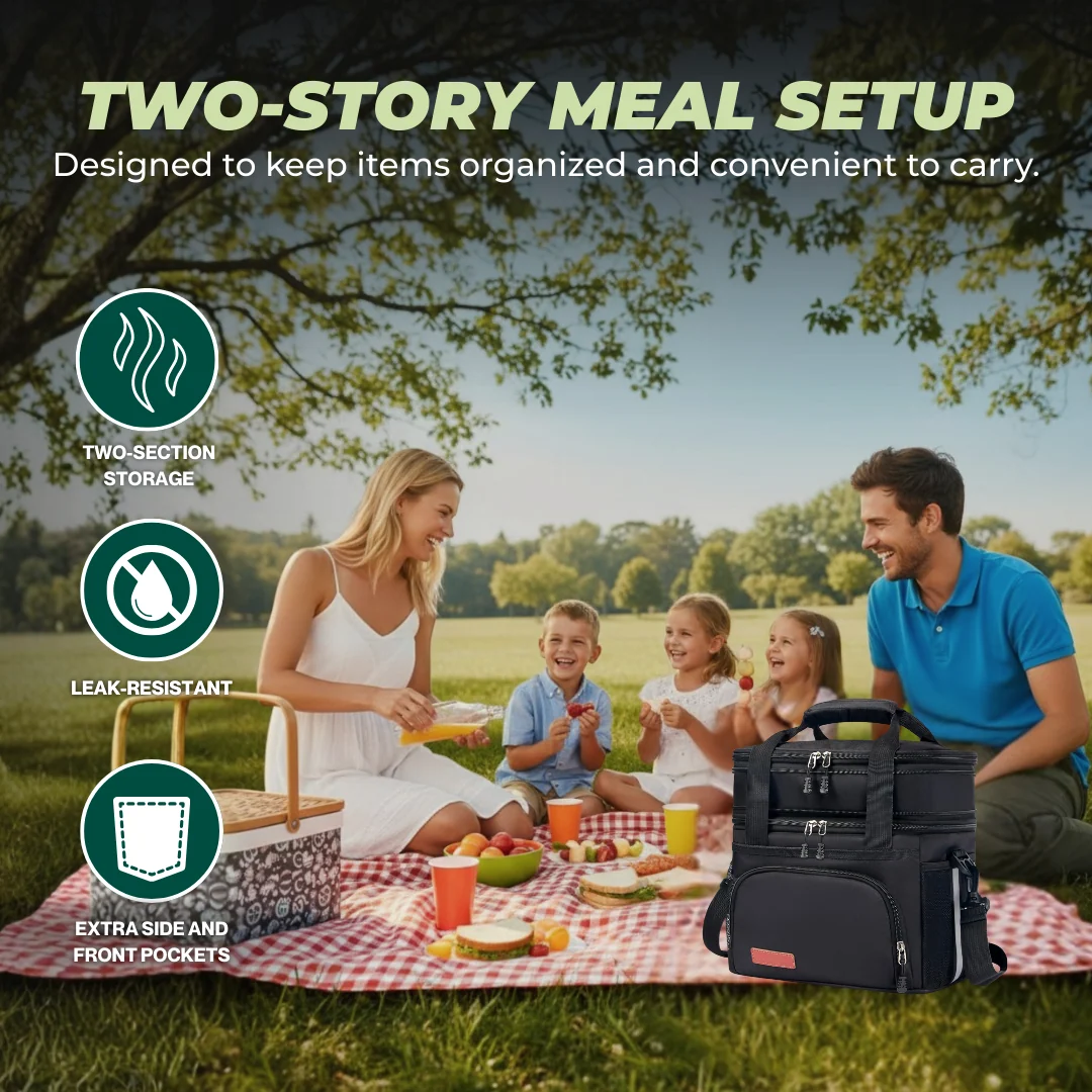 16L Insulated Lunch Bag with Two Compartments and Shoulder Strap