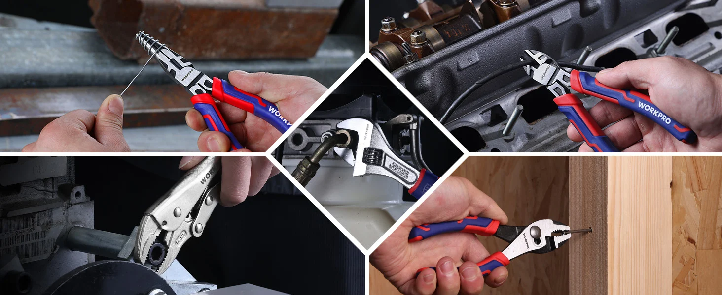 Hands using tools and a wrench on a car engine and wood, showing innovation and quality work