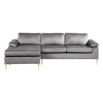 HomeStock Luxe Modern Velvet L-Shape Sectional Sofa with Square Padded Armrests, Solid Pattern Upholstery - 51.6"D x 101.2"W x 33.1"H, Comfortable and Stylish Seating for Living Room-Color:Gray/Gold