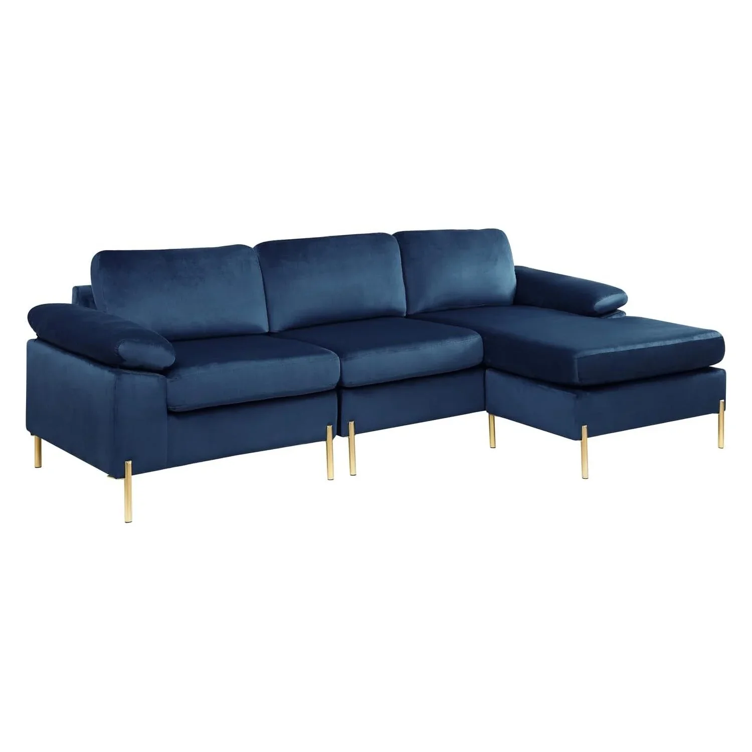HomeStock Luxe Modern Velvet L-Shape Sectional Sofa with Square Padded Armrests, Solid Pattern Upholstery - 51.6"D x 101.2"W x 33.1"H, Comfortable and Stylish Seating for Living Room-Color:Gray/Gold - Image 16
