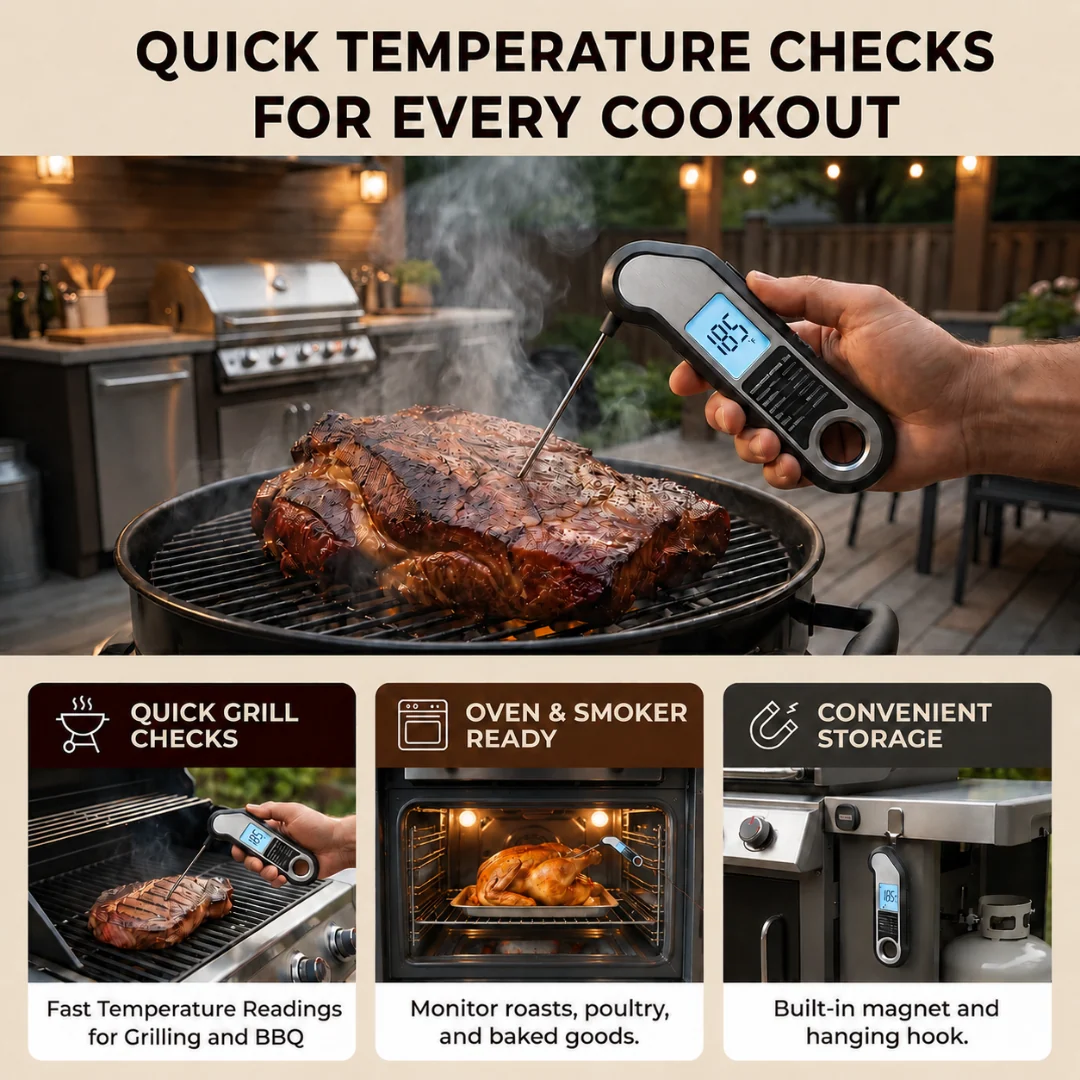Digital Meat Thermometer Instant Read Water-Resistant BBQ Grill Probe