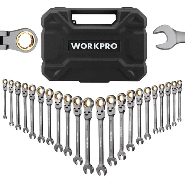 WORKPRO 22-Piece Flex-Head Ratcheting Wrench Set with Organizer Box, 72 Teeth, Metric 6-18mm & SAE 1/4-3/4"