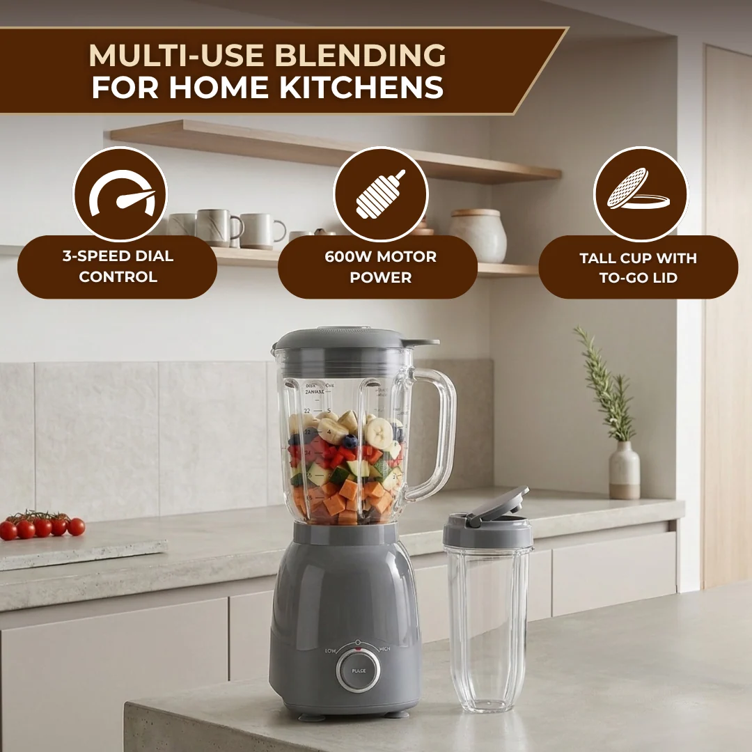 600W Compact Multi-Use Blender Set 48oz Pitcher with 16oz To-Go Cup