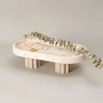 Vanity Tray Natural Travertine Oval & Circle