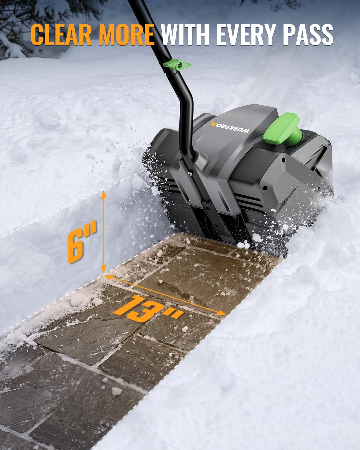 WORKPROX Cordless Snow Shovel, 13-Inch, 20V Battery Included | 23 ft Throw Distance, 4.0Ah Battery, 30° Adjustable Chute, LED Lights, Lightweight, For Steps, Walkways & Driveways - Image 3